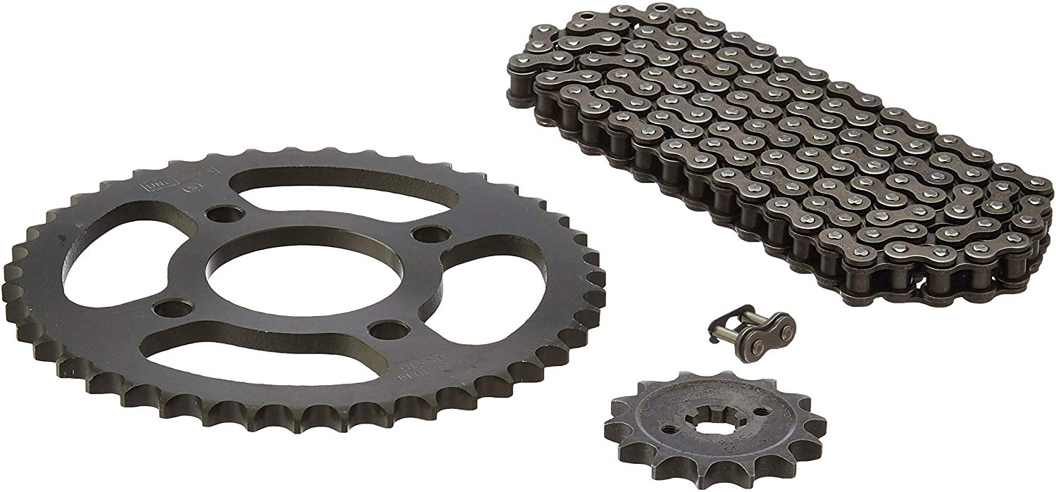 Uno Minda CH-1014 Quadra Rivet Chain & Alloy Steel Hardened Sprockets Chain & Sprocket Kit - R428 SIZE-120L / 14T / 43T(4H) For Bajaj Discover 125 DTS New 